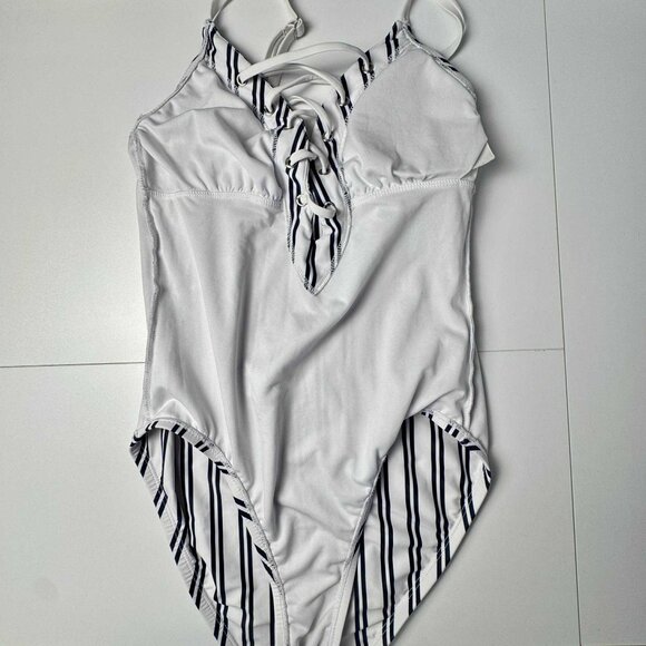 Nautica One-Piece Swimsuit – White & Navy Striped Lace-Up Front, Size M - Picture 6 of 7